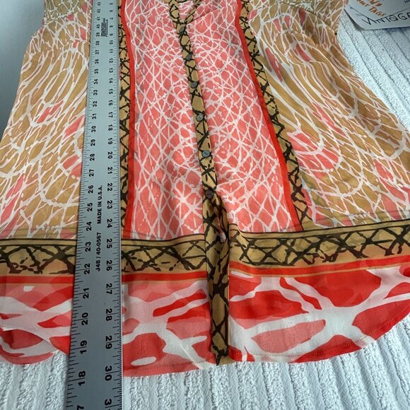 Nic+Zoe Womens Sheer Button-Front Tunic Top Large Abstract Print 3/4 Sleeve Red - Picture 7 of 7